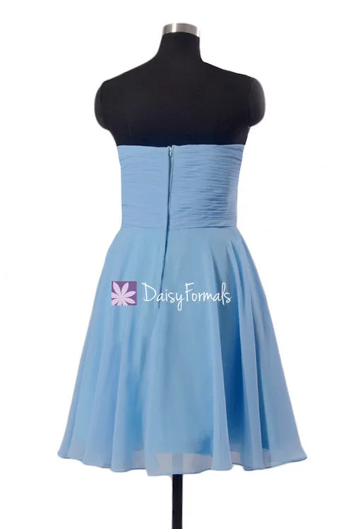 Cornflower Blue Bridesmaids Dress Strapless Full A-line Party Dress W/Draped Bodice (BM8487S)