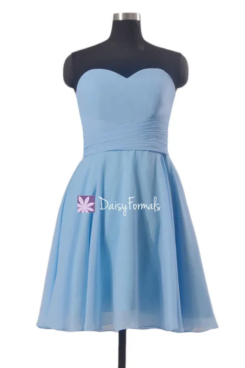 Cornflower Blue Bridesmaids Dress Strapless Full A-line Party Dress W/Draped Bodice (BM8487S)