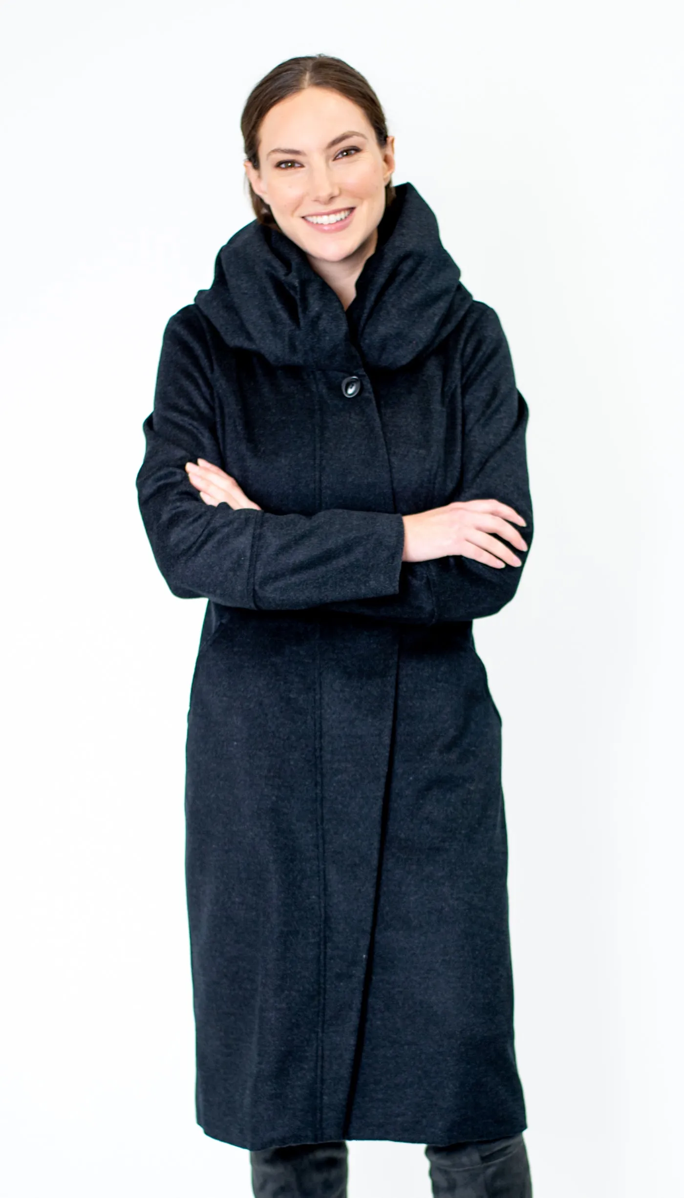 Cowl/Hood Zip Coat/ Dk. Charcoal