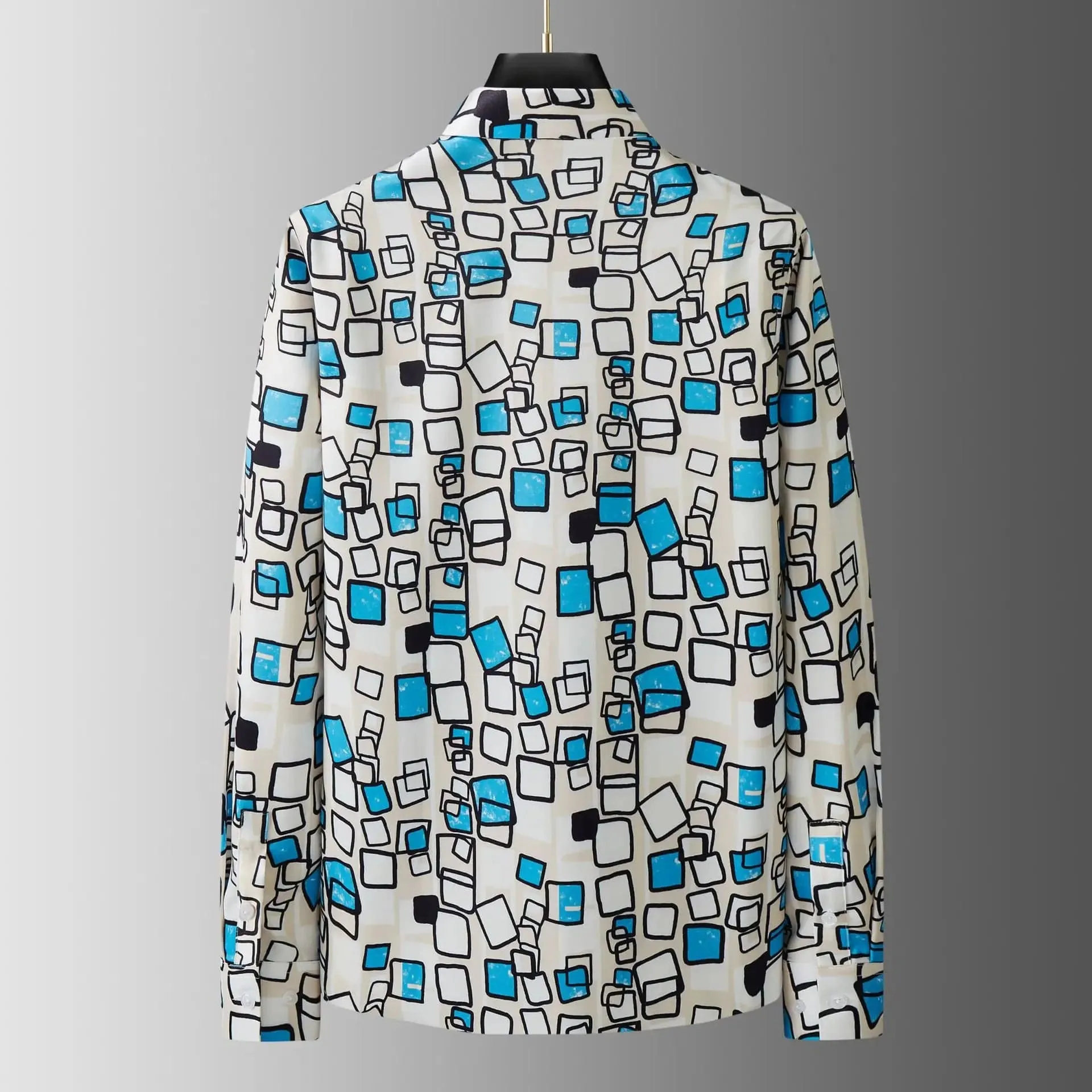 Cube Pattern Print Shirt for Men High Quality Long Sleeved Shirt