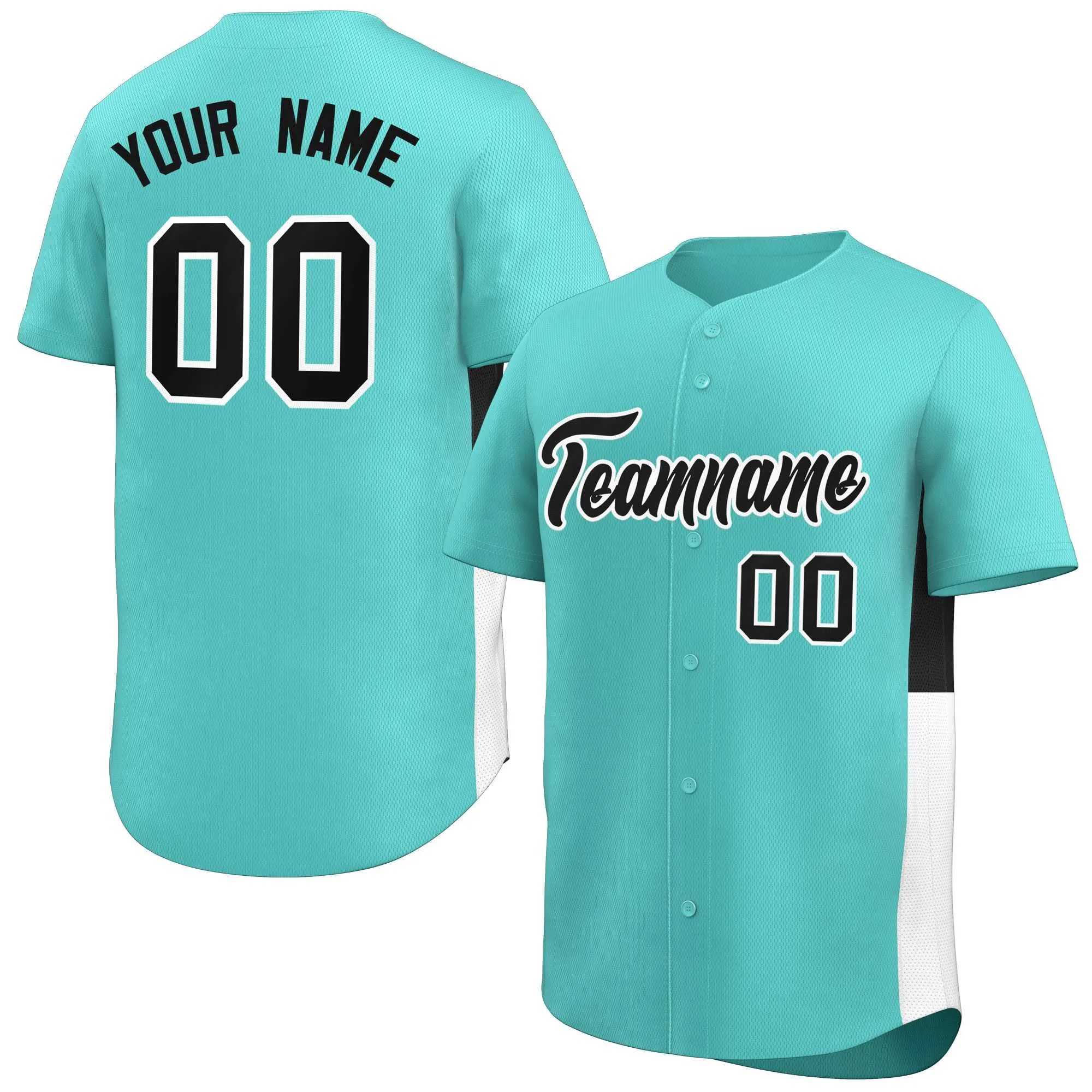 Custom Aqua Black-White Personalized Side Two-Tone Design Authentic Baseball Jersey