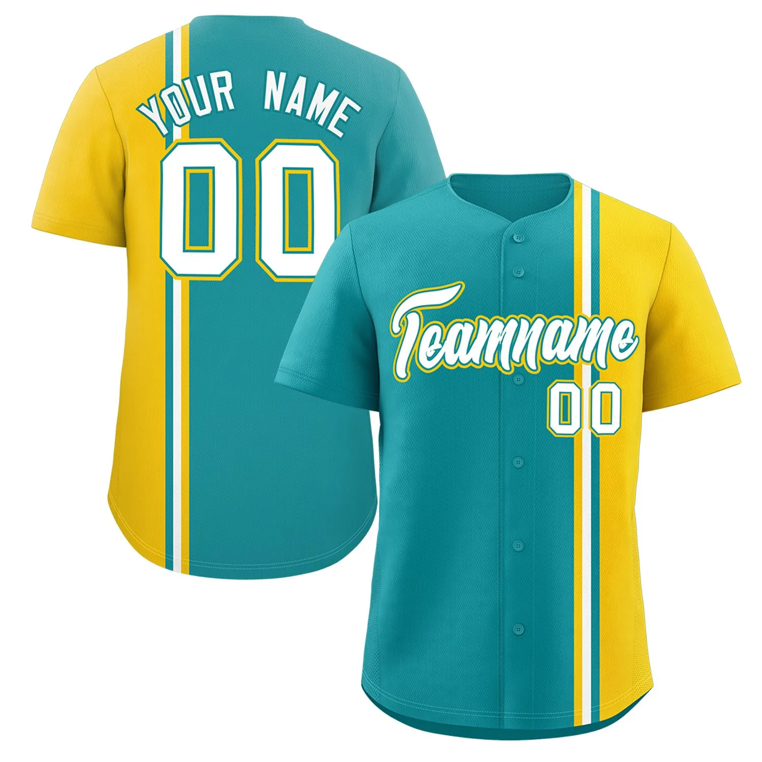 Custom Aqua Gold-White Personalized Color Block Authentic Baseball jersey