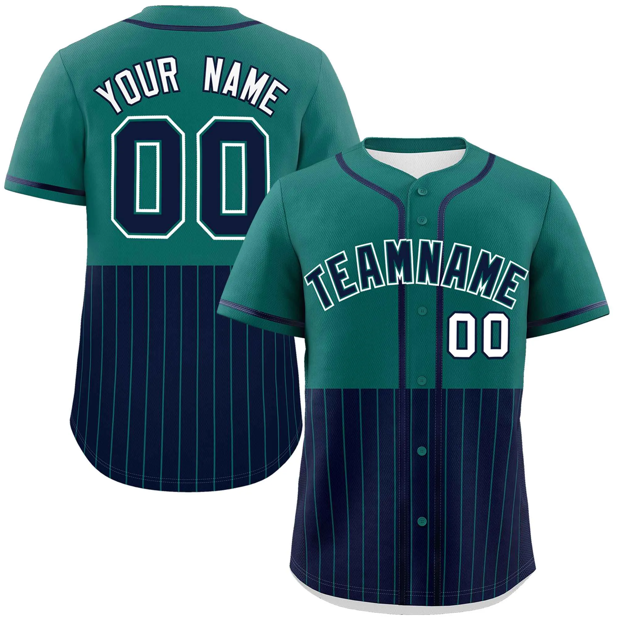 Custom Aqua Navy Personalized Half Stripe Design Authentic Baseball Jersey