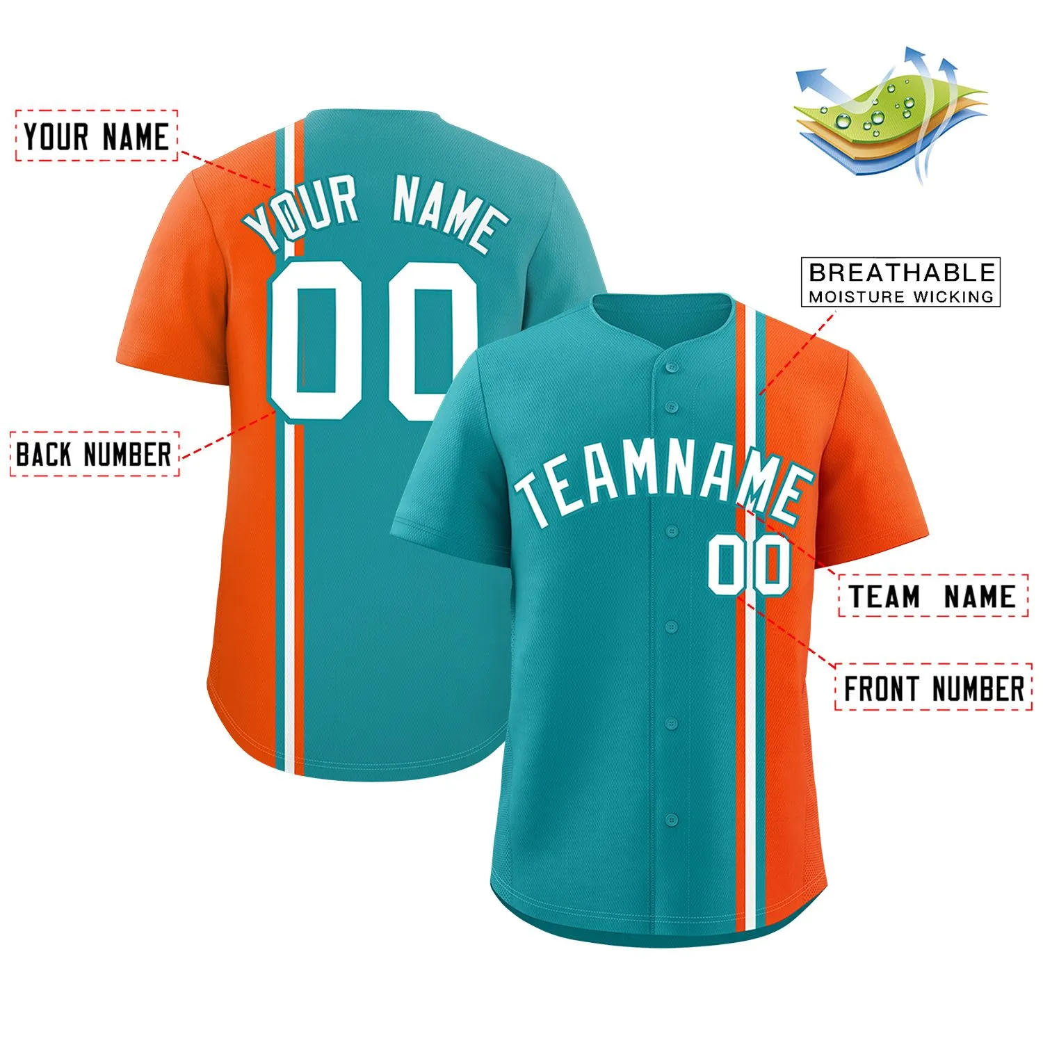 Custom Aqua Orange-White Personalized Color Block Authentic Baseball jersey