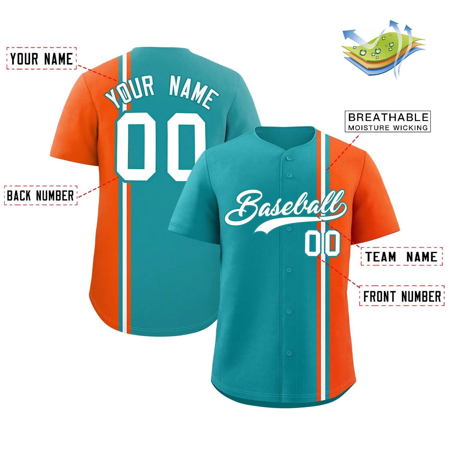 Custom Aqua Orange-White Personalized Color Block Authentic Baseball jersey