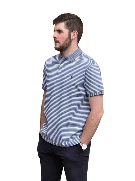 Custom Fit Polo - Stripe - Blue and White