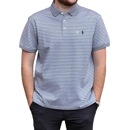 Custom Fit Polo - Stripe - Blue and White