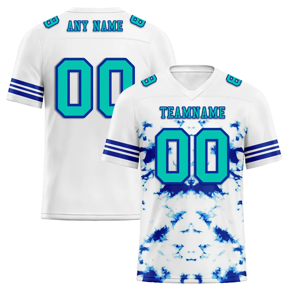 Custom White Tie Dye Aqua Personalized Authentic Football Jersey FBJ02-bc0fa7e