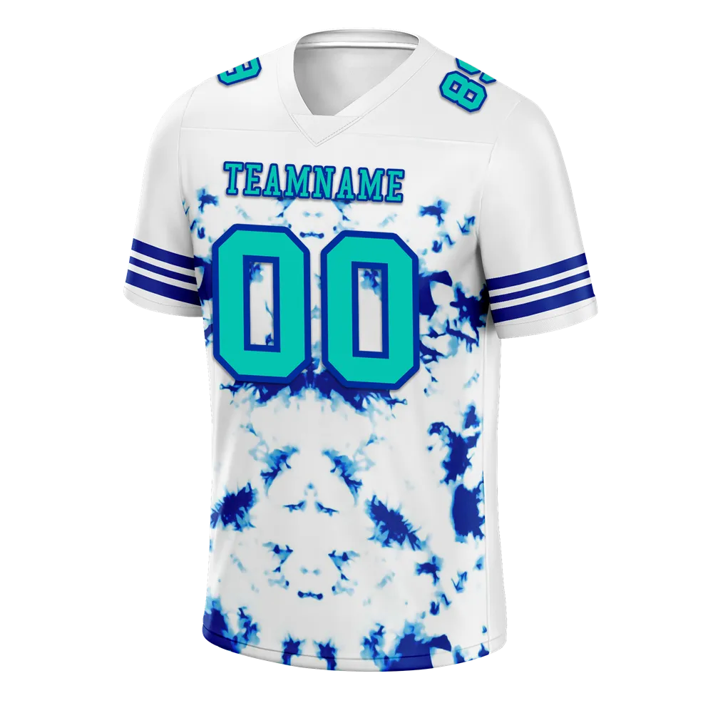 Custom White Tie Dye Aqua Personalized Authentic Football Jersey FBJ02-bc0fa7e