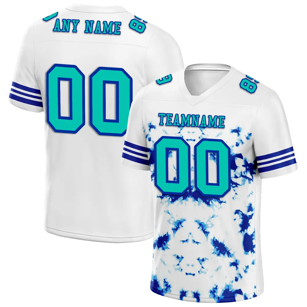 Custom White Tie Dye Aqua Personalized Authentic Football Jersey FBJ02-bc0fa7e