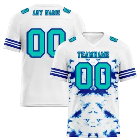 Custom White Tie Dye Aqua Personalized Authentic Football Jersey FBJ02-bc0fa7e