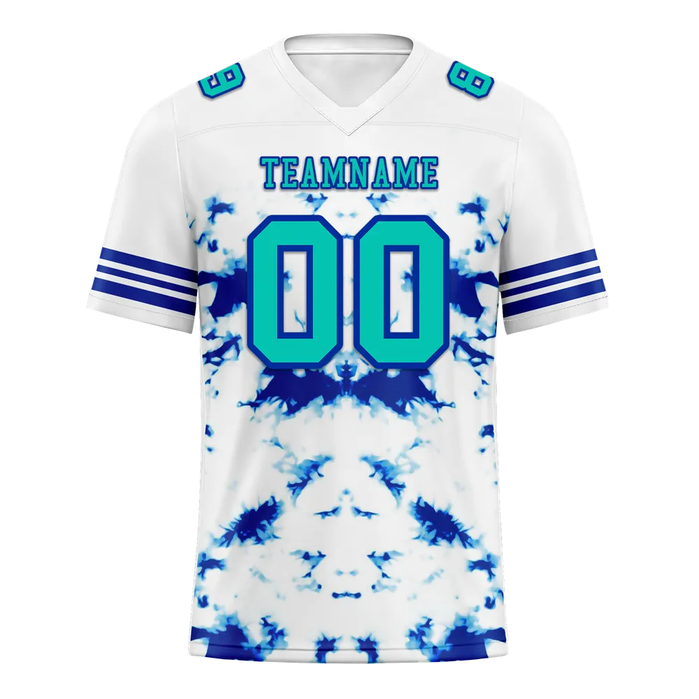 Custom White Tie Dye Aqua Personalized Authentic Football Jersey FBJ02-bc0fa7e