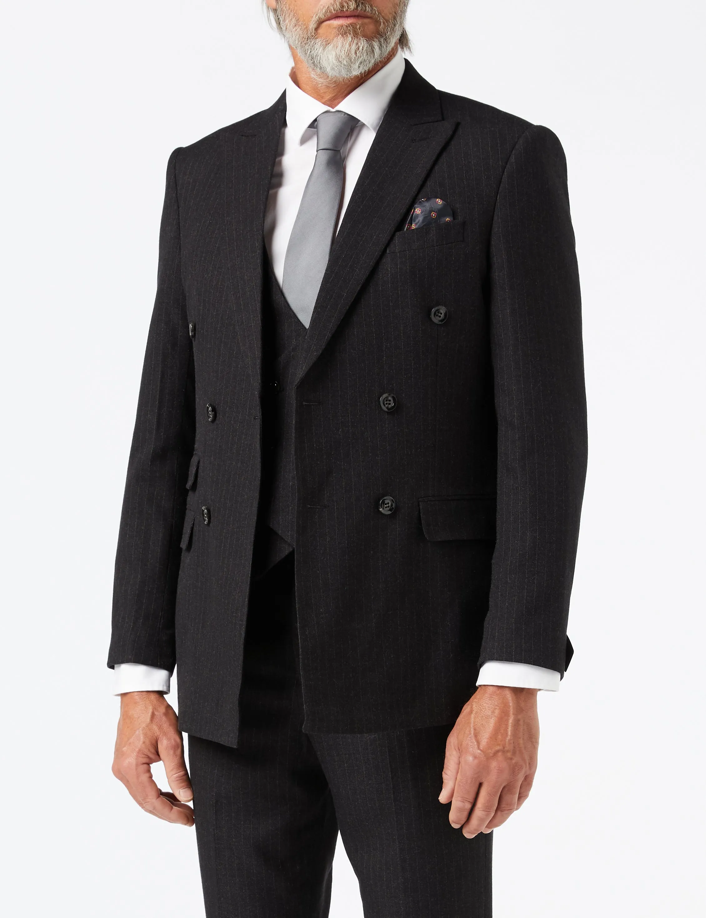 Dark Grey Double Breasted Pinstripe Suit