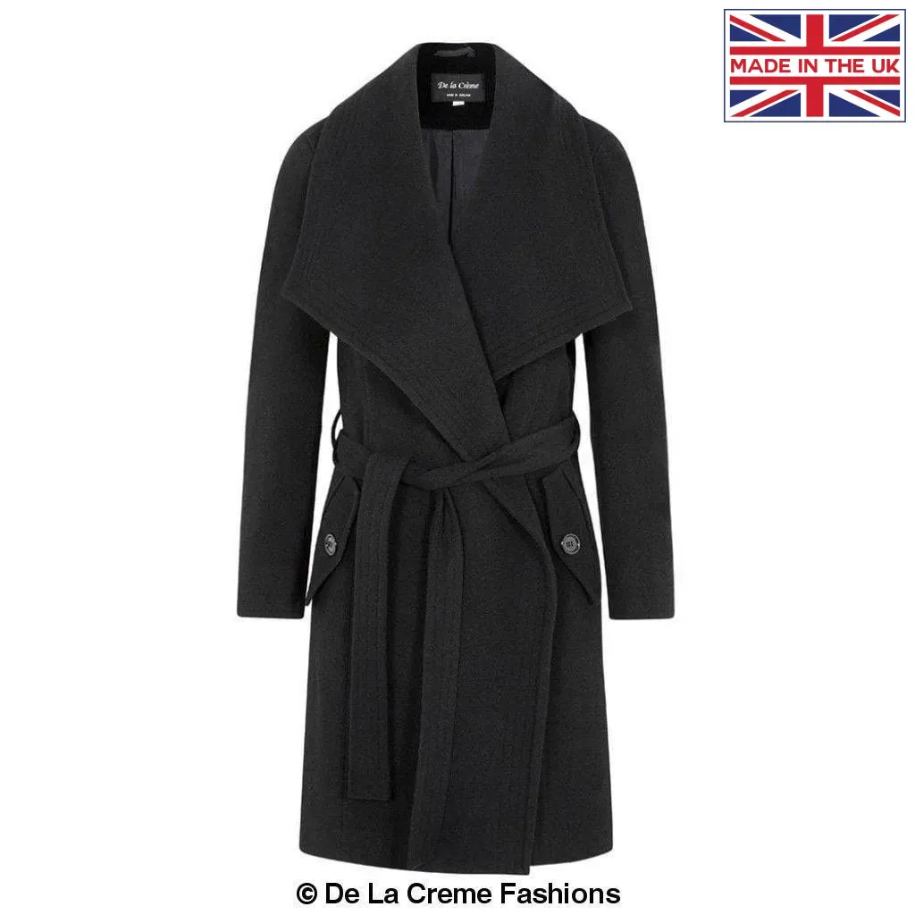 De La Creme Womens Wool Blend Large Lapel Duster Coat