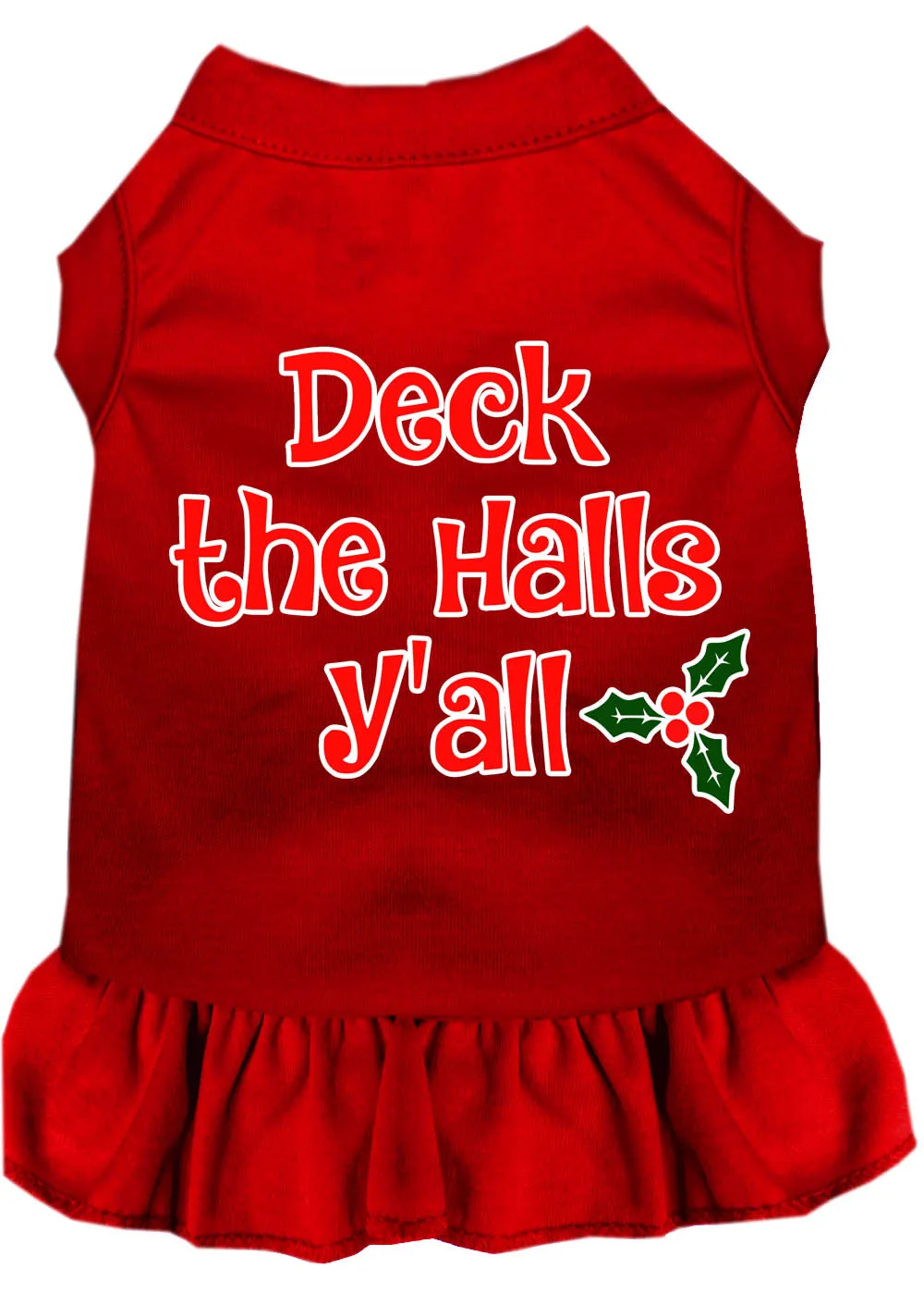 Deck The Halls Y'all Screen Print Dog Dress Red 4x