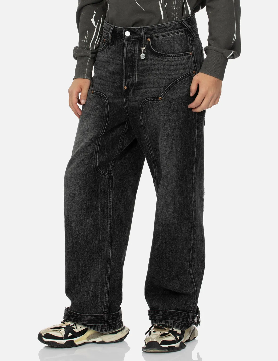 Distressed Edges Inserted Daicock Baggy Jeans