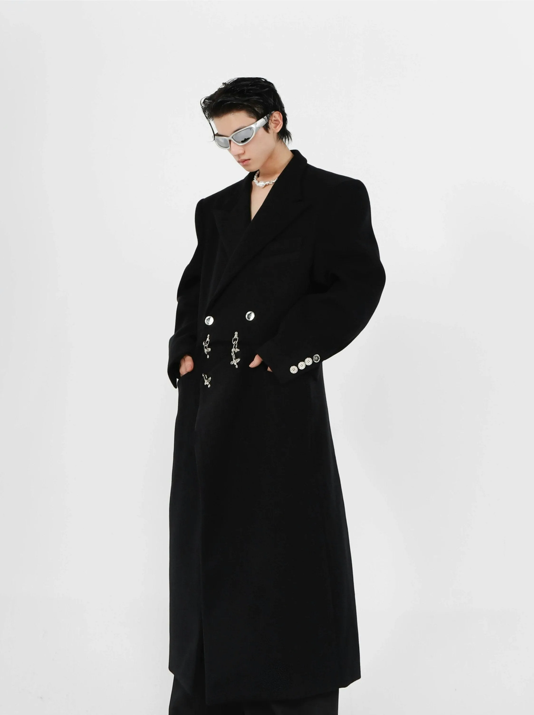 Double-Breasted Boxy Trench Coat with Metal Buckle