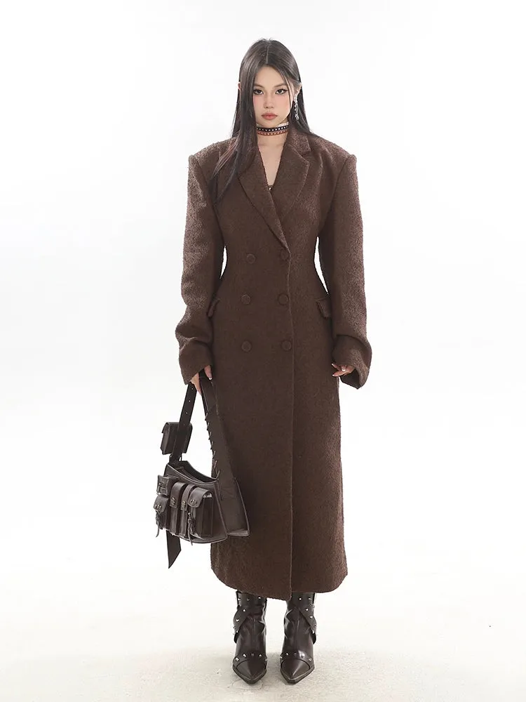 Double-Breasted Longline Bouclé Coat