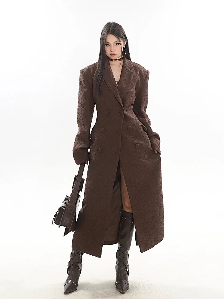 Double-Breasted Longline Bouclé Coat