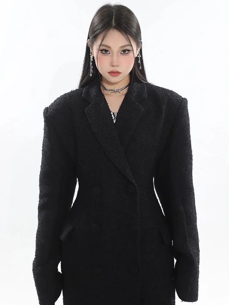 Double-Breasted Longline Bouclé Coat