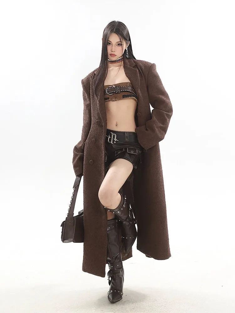 Double-Breasted Longline Bouclé Coat