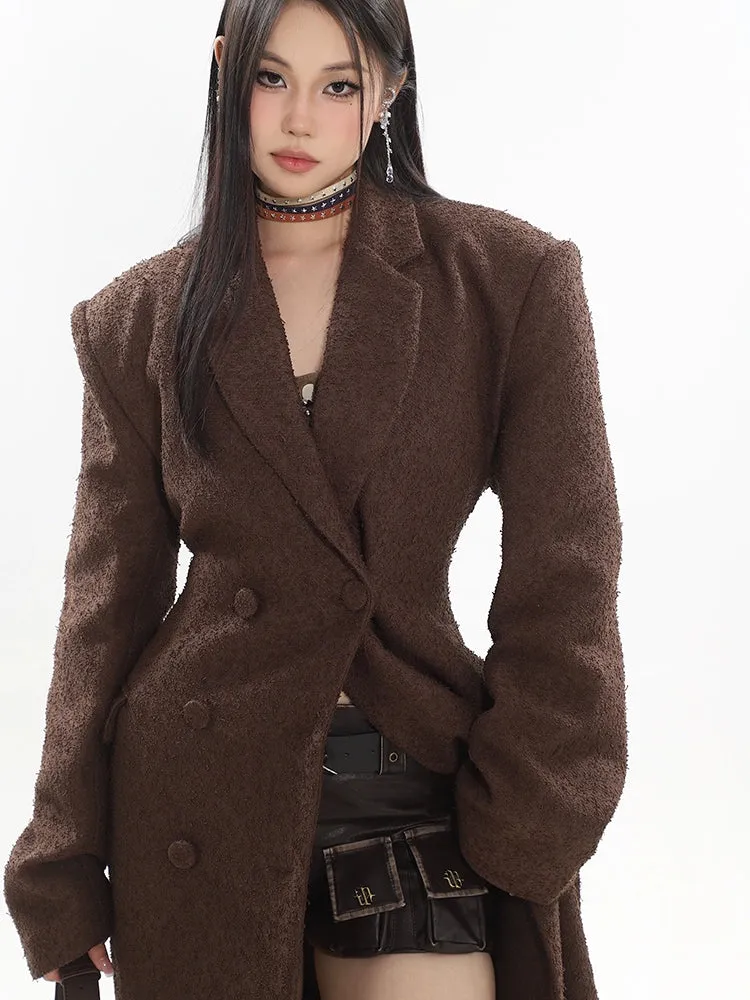 Double-Breasted Longline Bouclé Coat