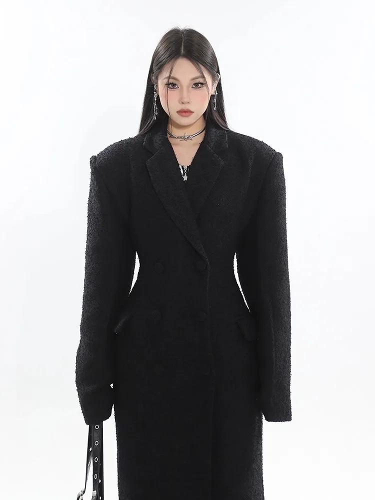 Double-Breasted Longline Bouclé Coat