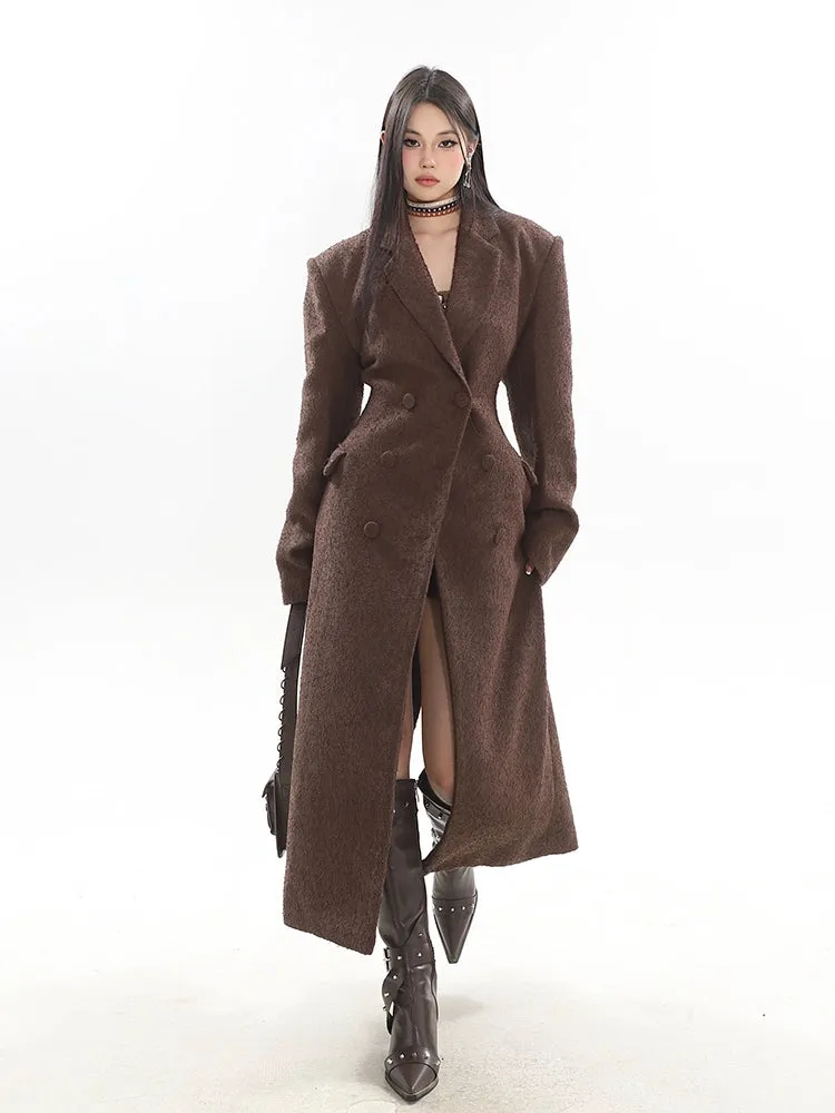 Double-Breasted Longline Bouclé Coat