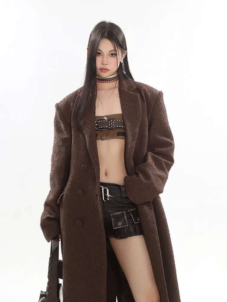 Double-Breasted Longline Bouclé Coat