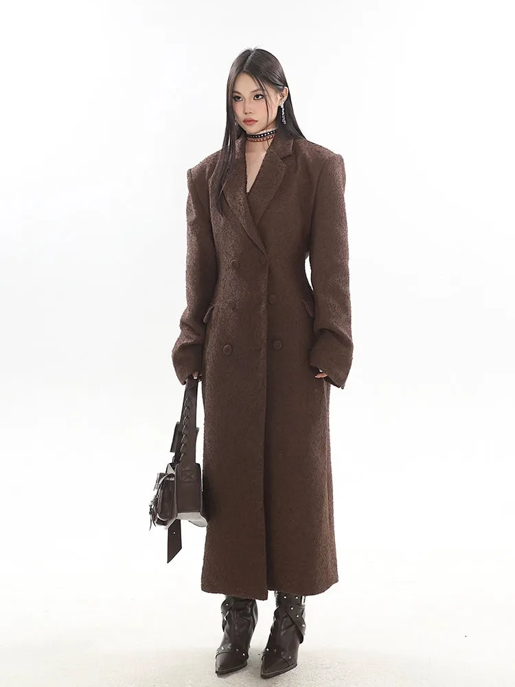 Double-Breasted Longline Bouclé Coat