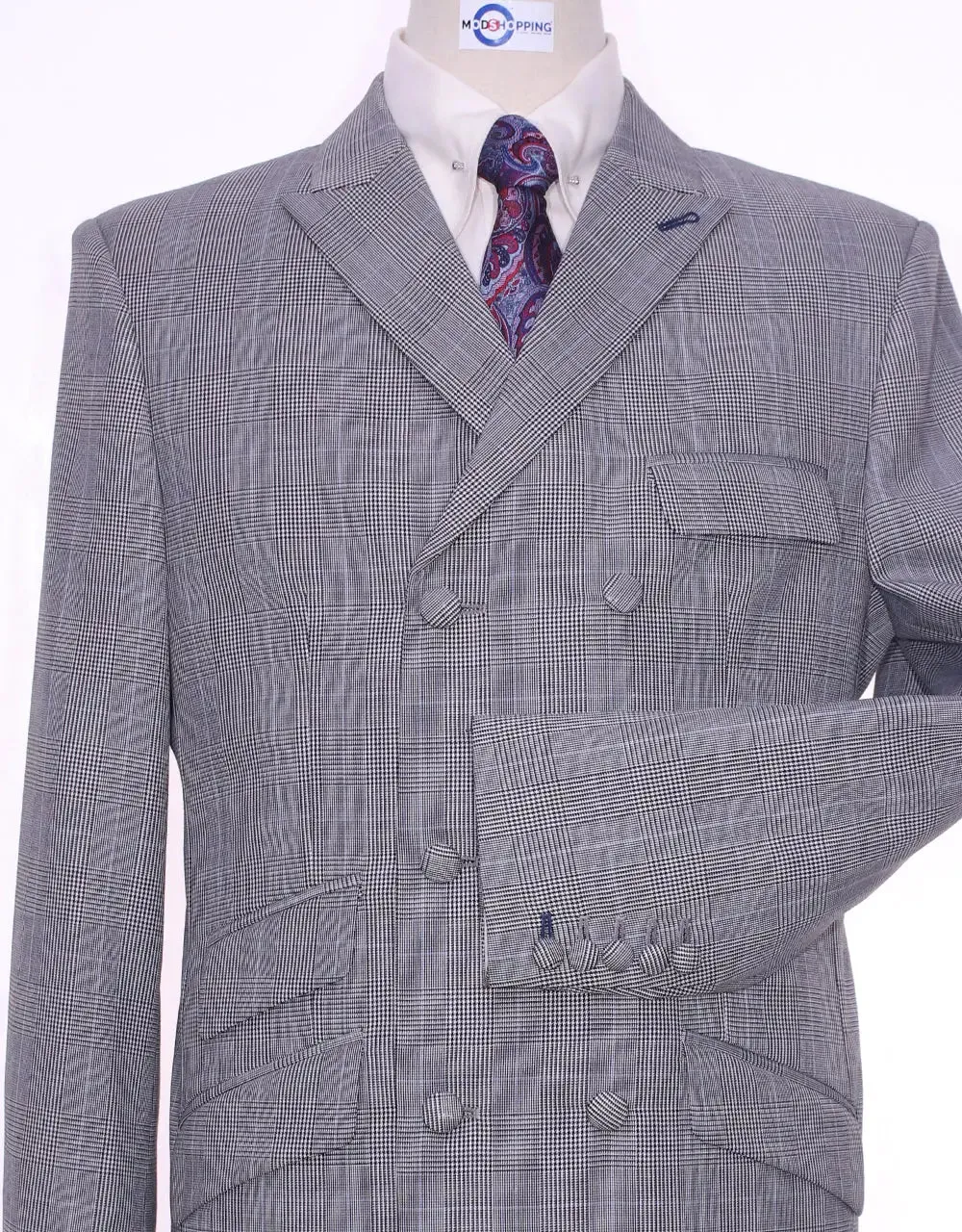 Double Breasted Suit | Grey Prince Of Wales Check Suit