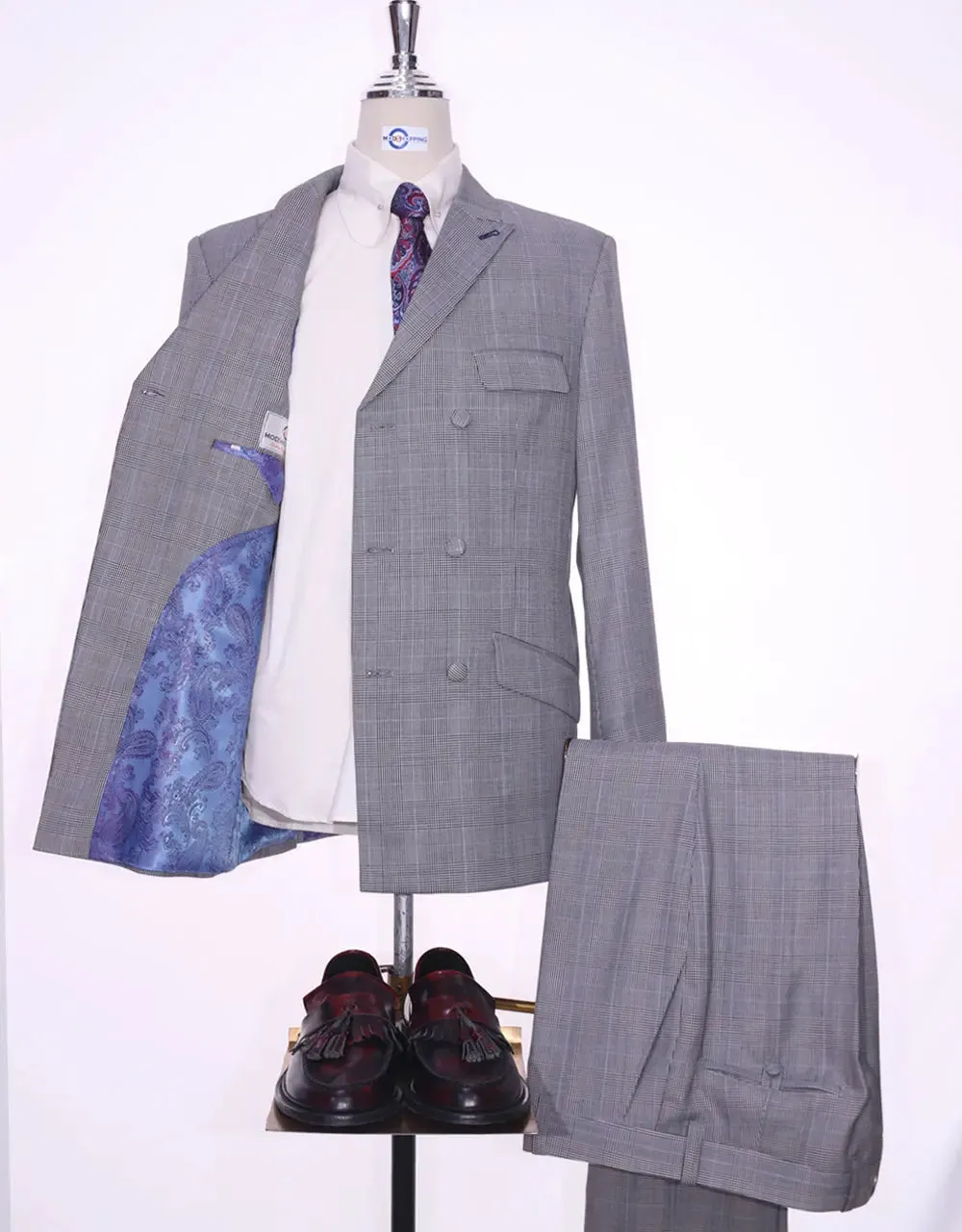 Double Breasted Suit | Grey Prince Of Wales Check Suit