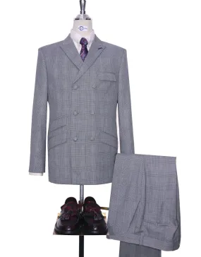 Double Breasted Suit | Grey Prince Of Wales Check Suit