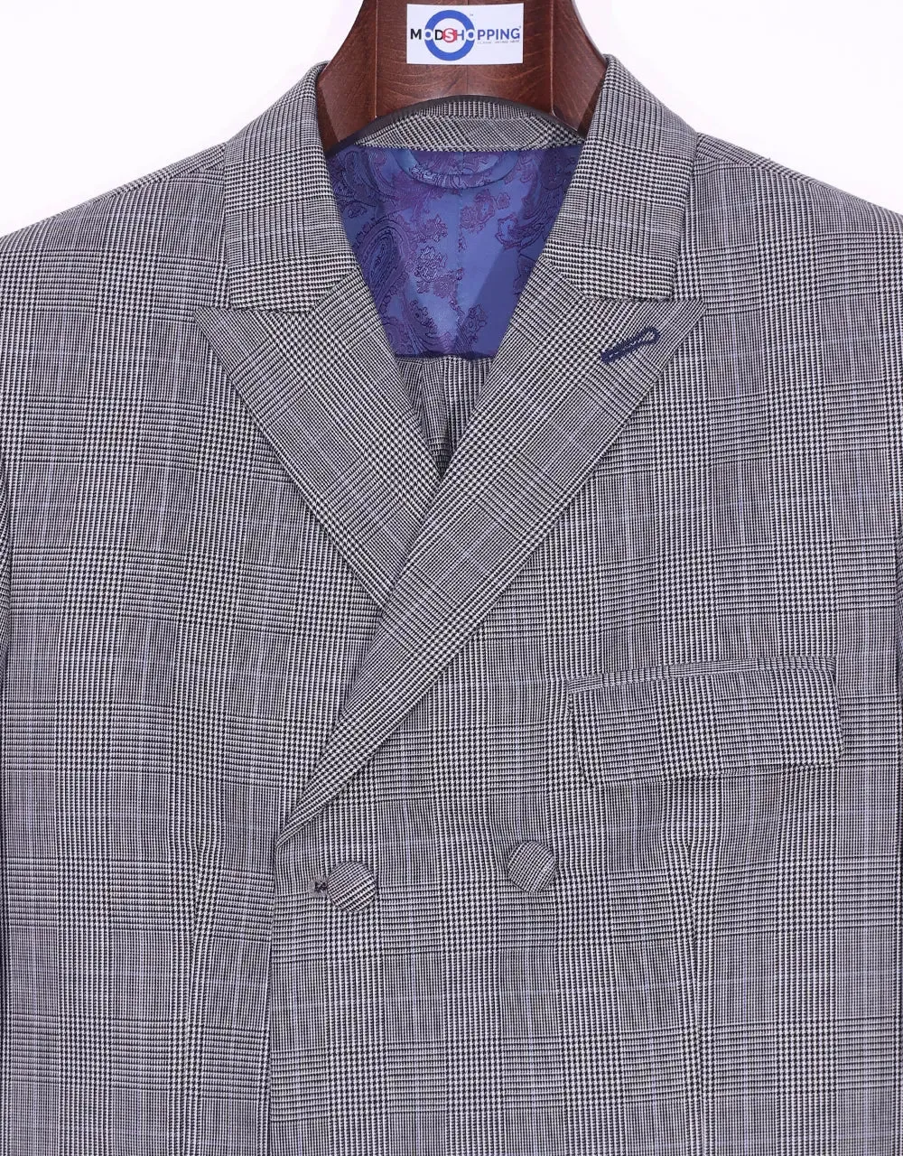 Double Breasted Suit | Grey Prince Of Wales Check Suit