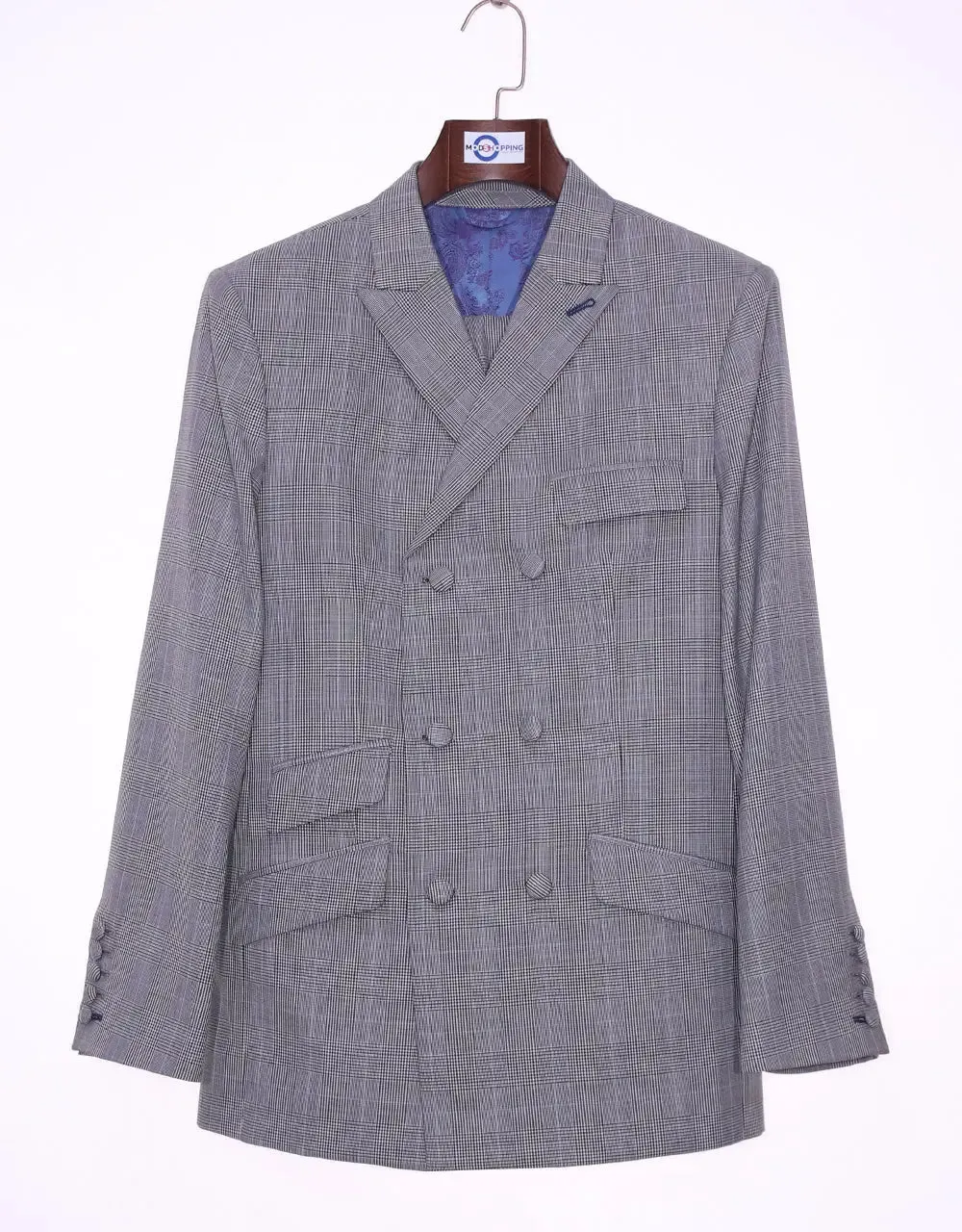 Double Breasted Suit | Grey Prince Of Wales Check Suit