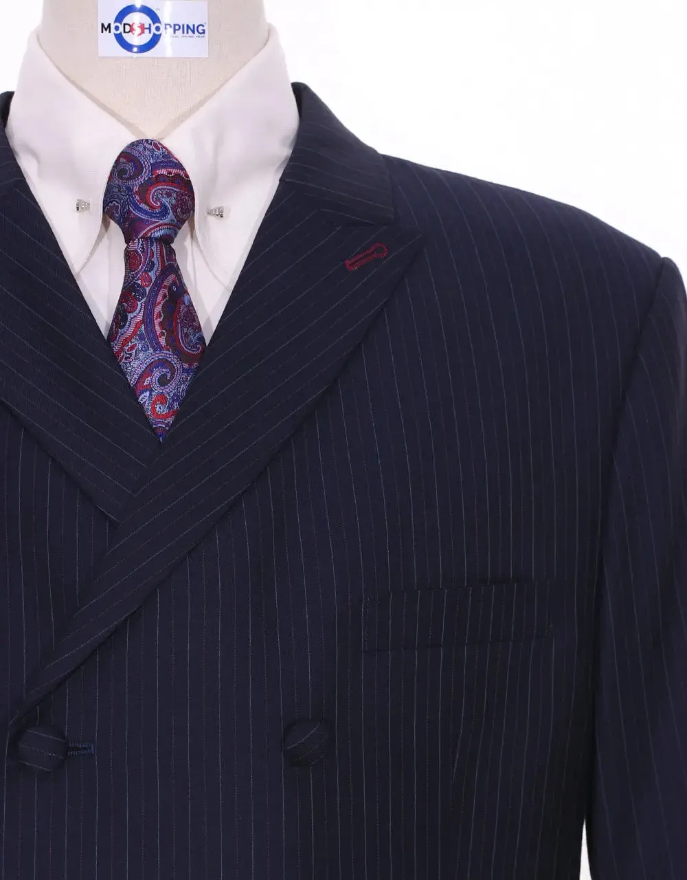 Double Breasted Suit | Navy Blue Pinstriped Suit 60s Style