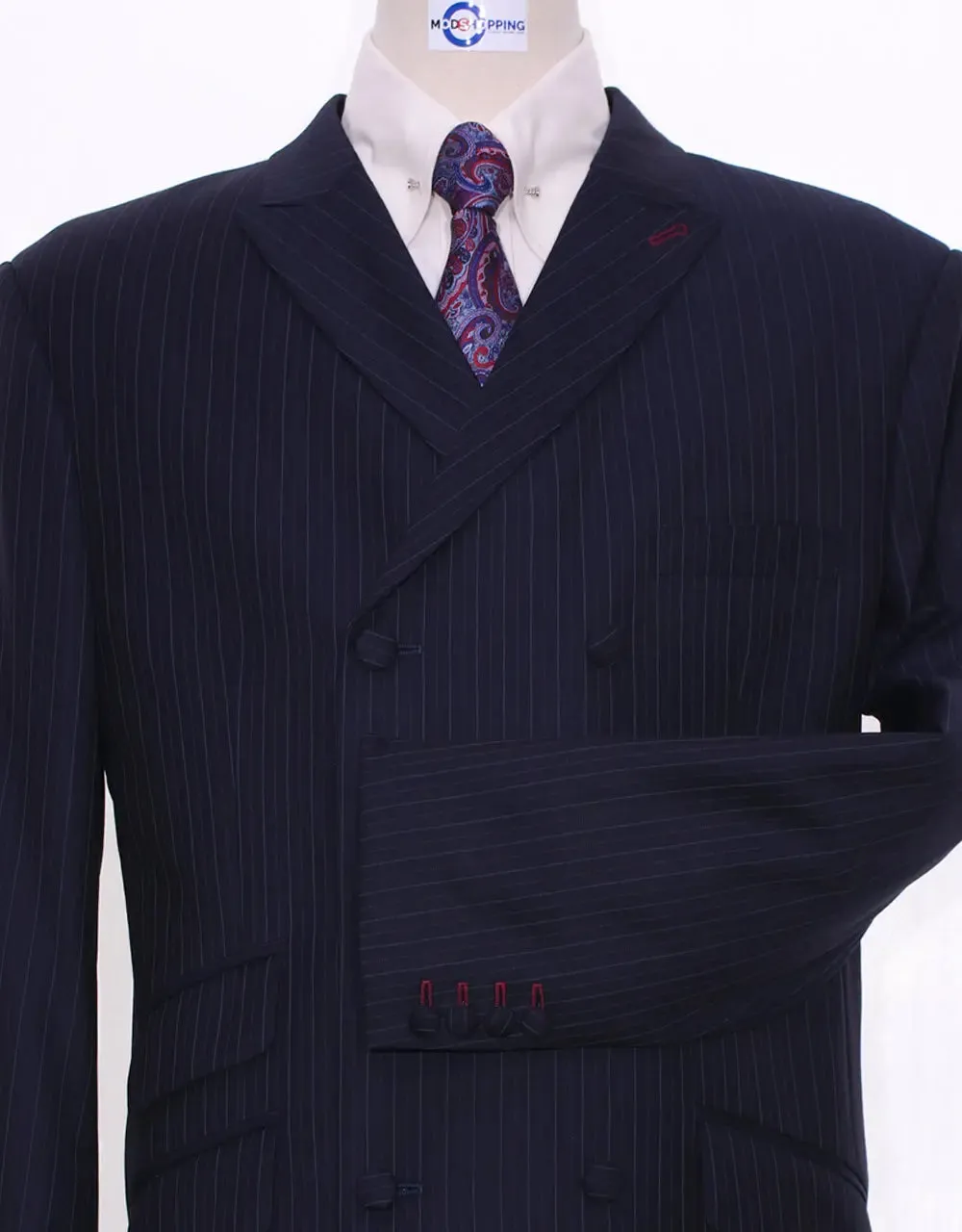 Double Breasted Suit | Navy Blue Pinstriped Suit 60s Style