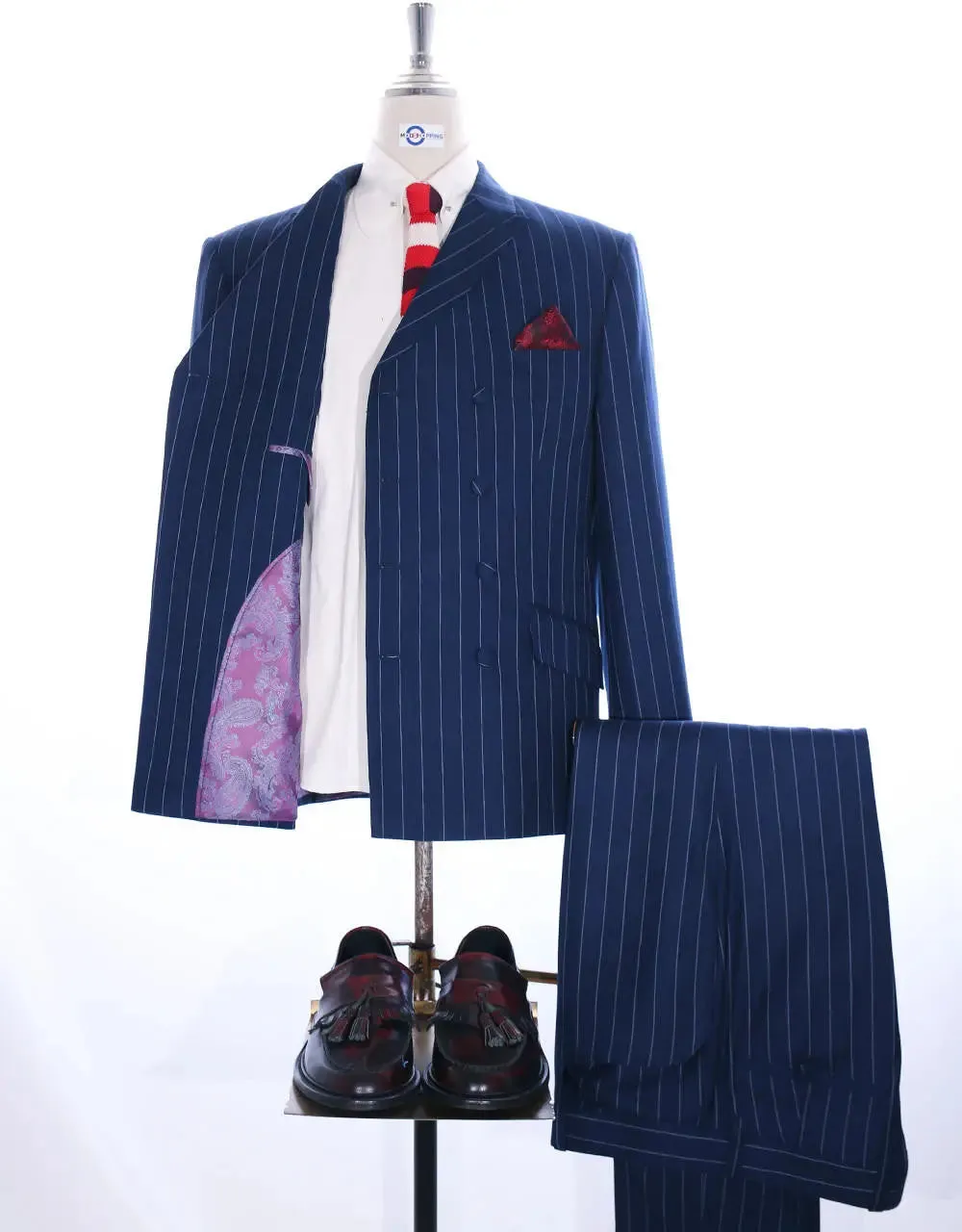 Double Breasted  Suit - Navy Blue Stripe Suit