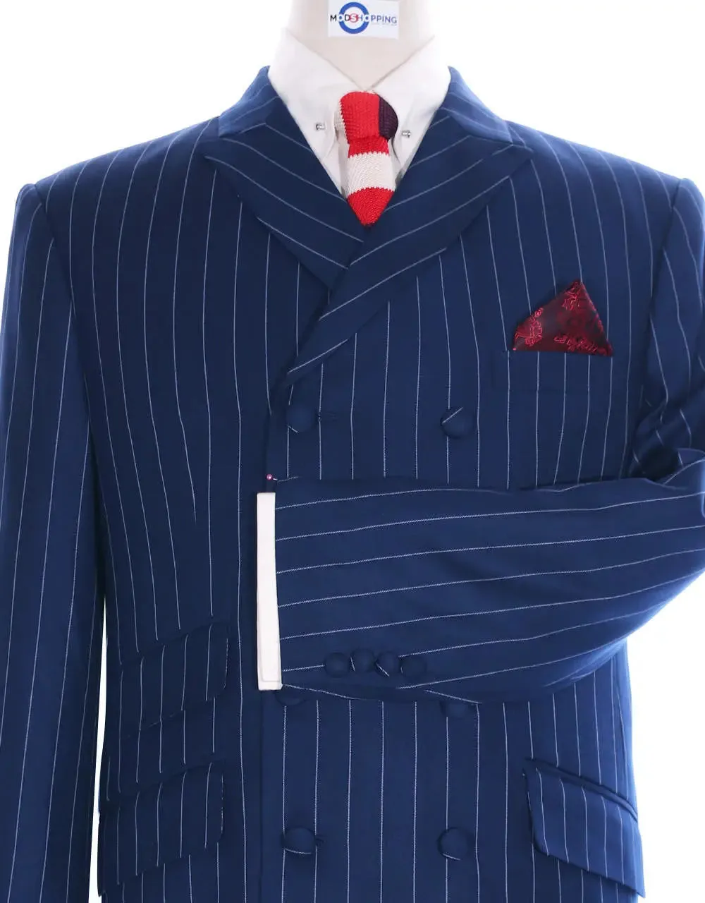 Double Breasted  Suit - Navy Blue Stripe Suit