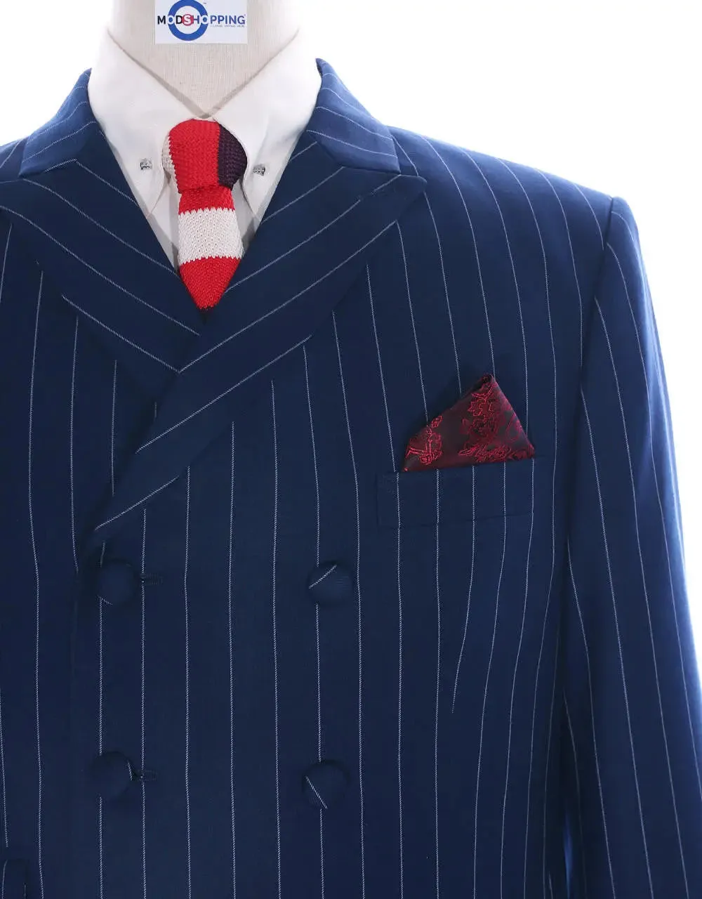 Double Breasted  Suit - Navy Blue Stripe Suit