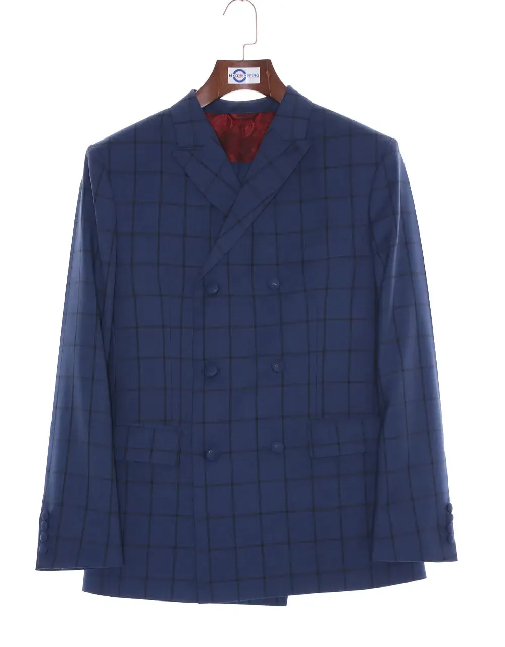 Double Breasted Suit - Navy Blue Windowpane Suit