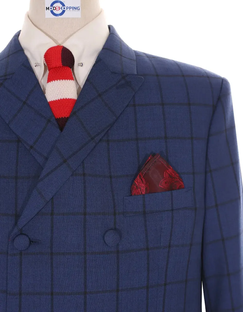 Double Breasted Suit - Navy Blue Windowpane Suit