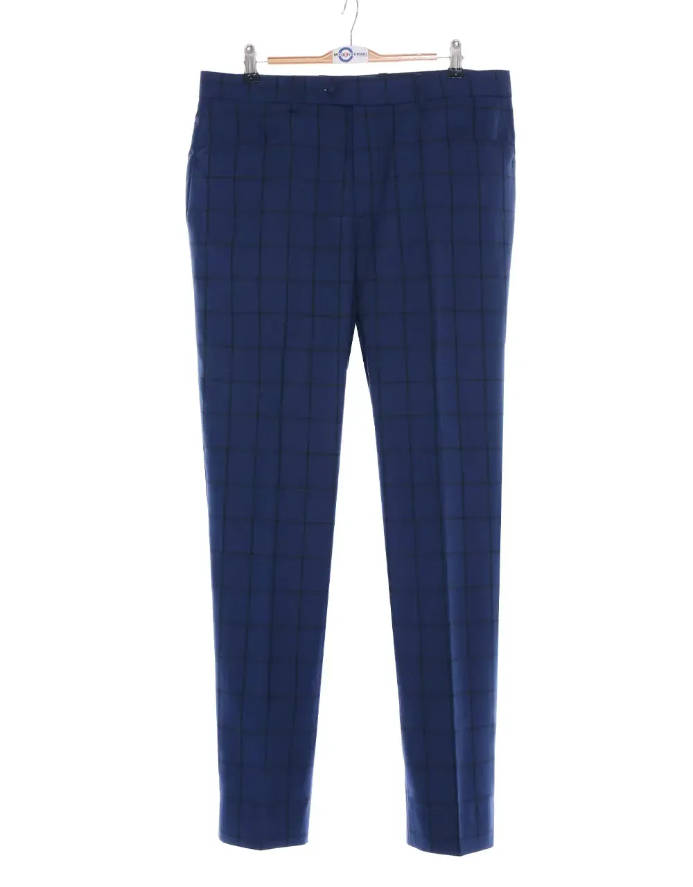 Double Breasted Suit - Navy Blue Windowpane Suit