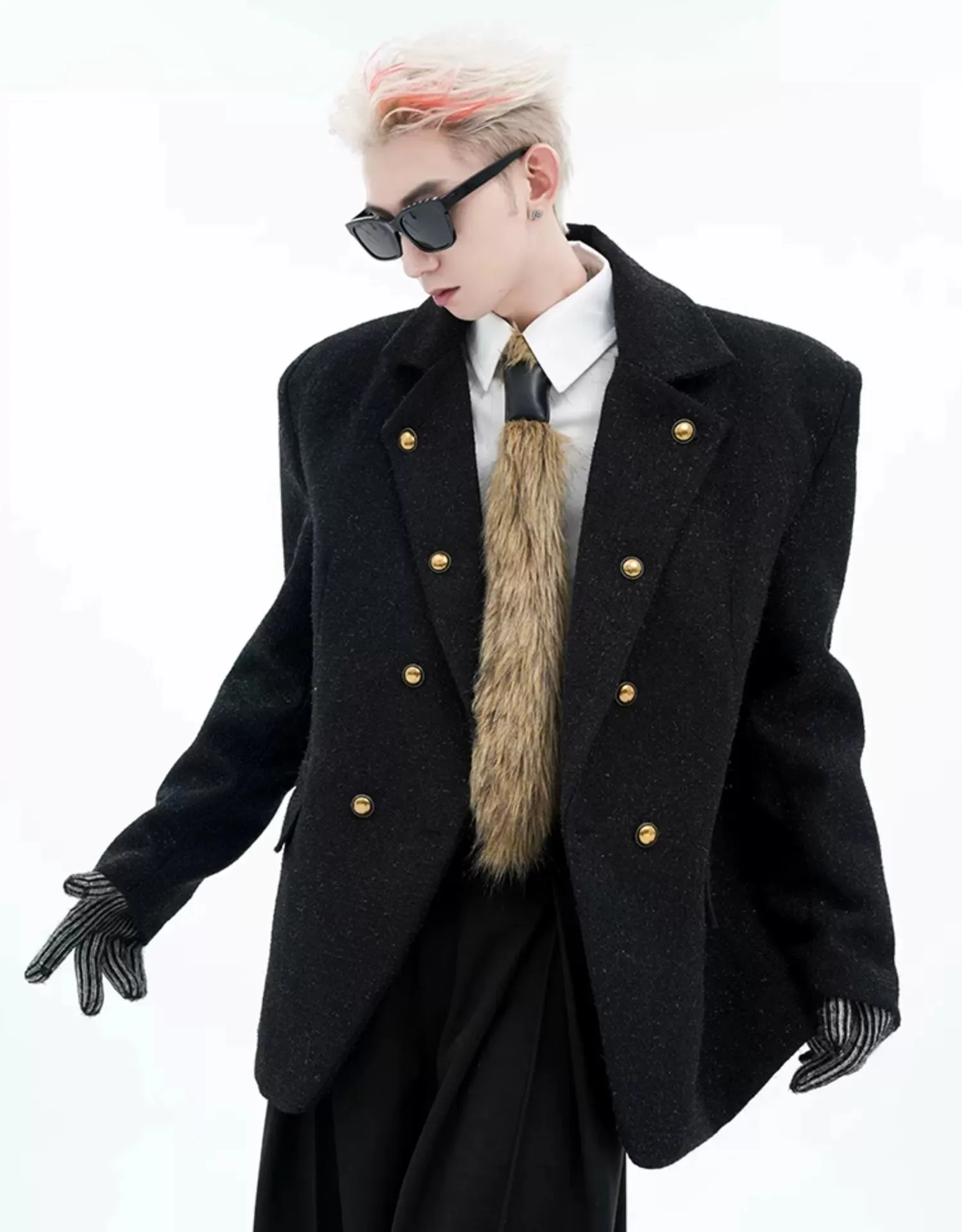 Double-Breasted Wool Blend Peacoat with Gold Buttons