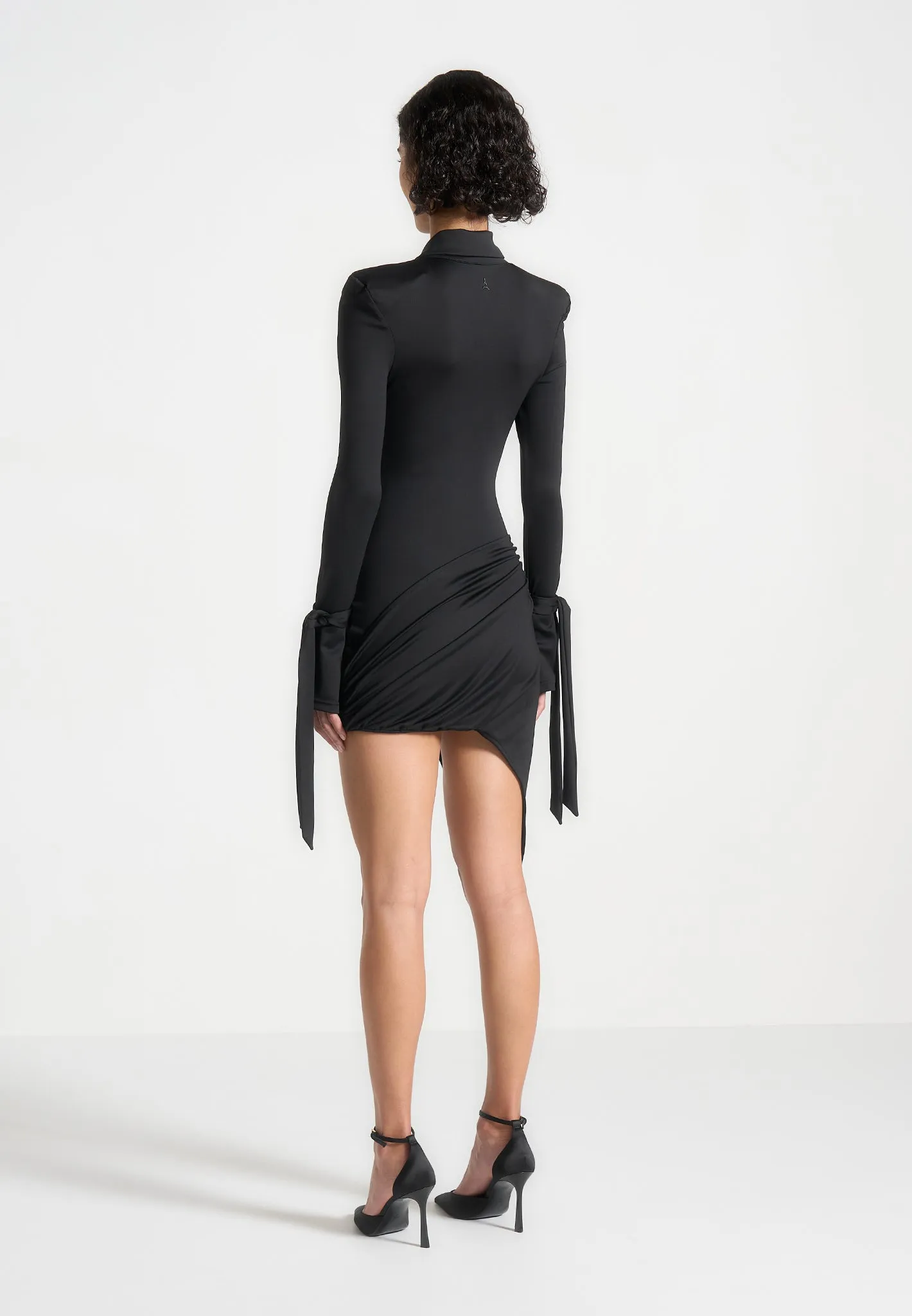 Draped Asymmetric Mini Dress - Black