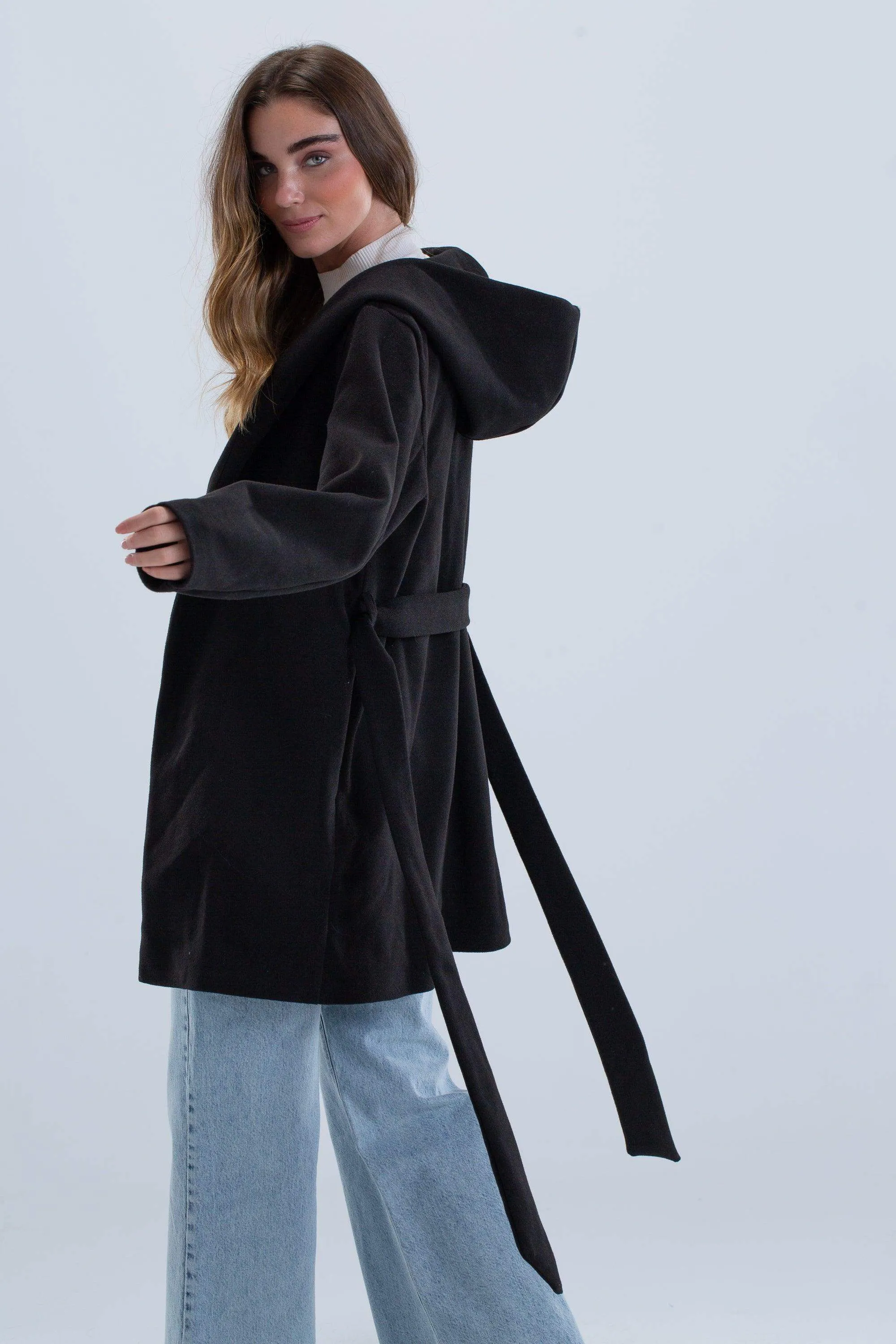 Draped Hooded Coat