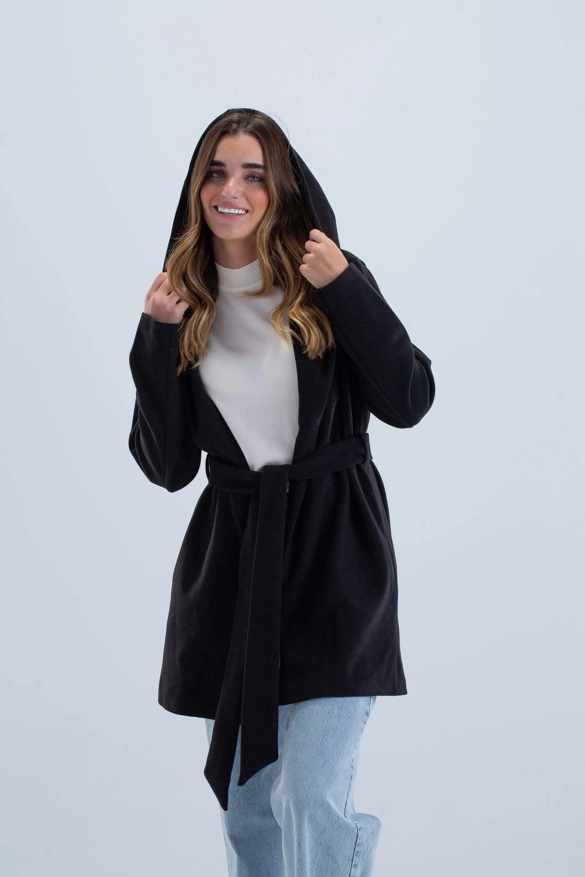 Draped Hooded Coat