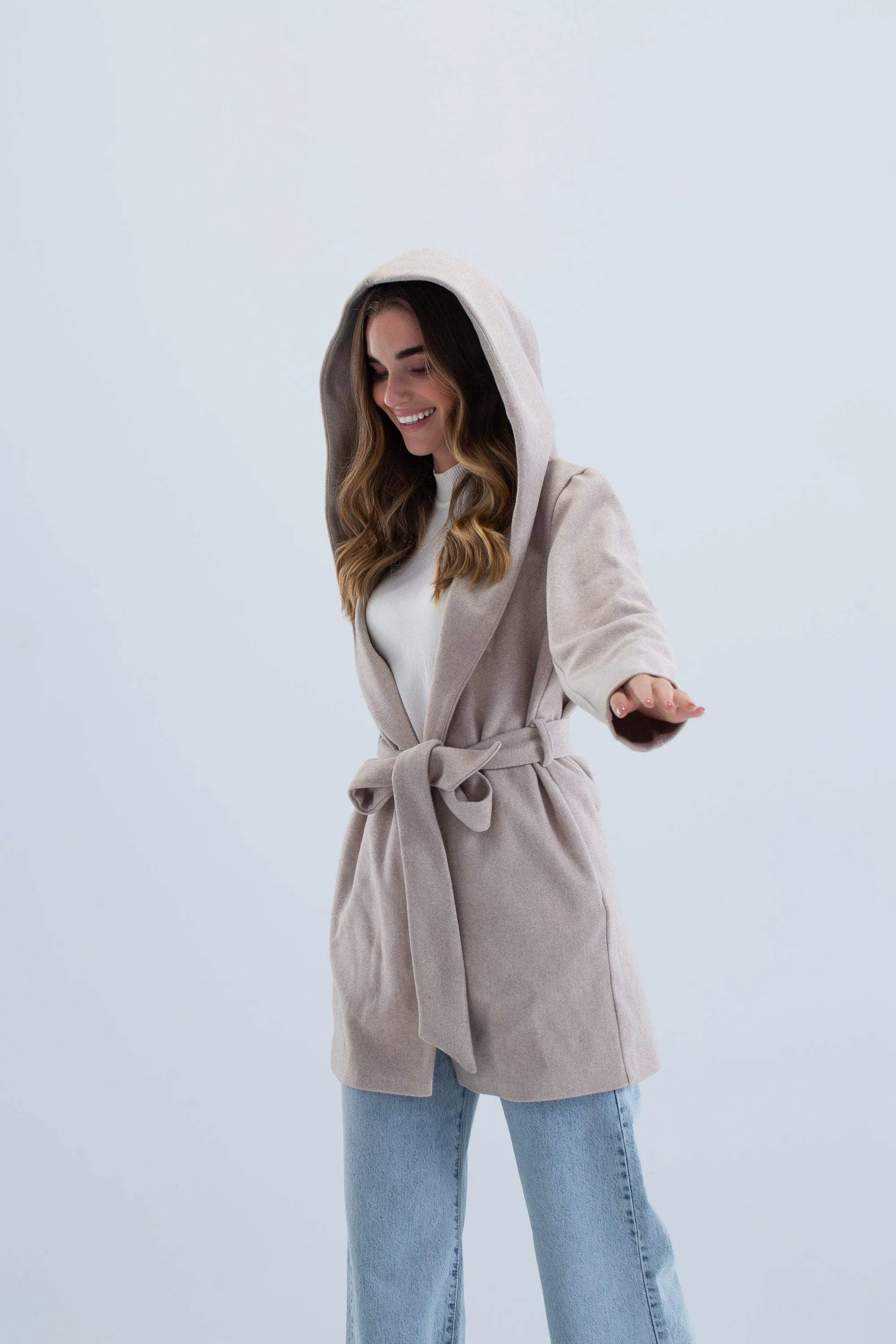 Draped Hooded Coat