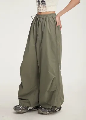 Drawstring Wide-Leg Parachute Jogger Pants