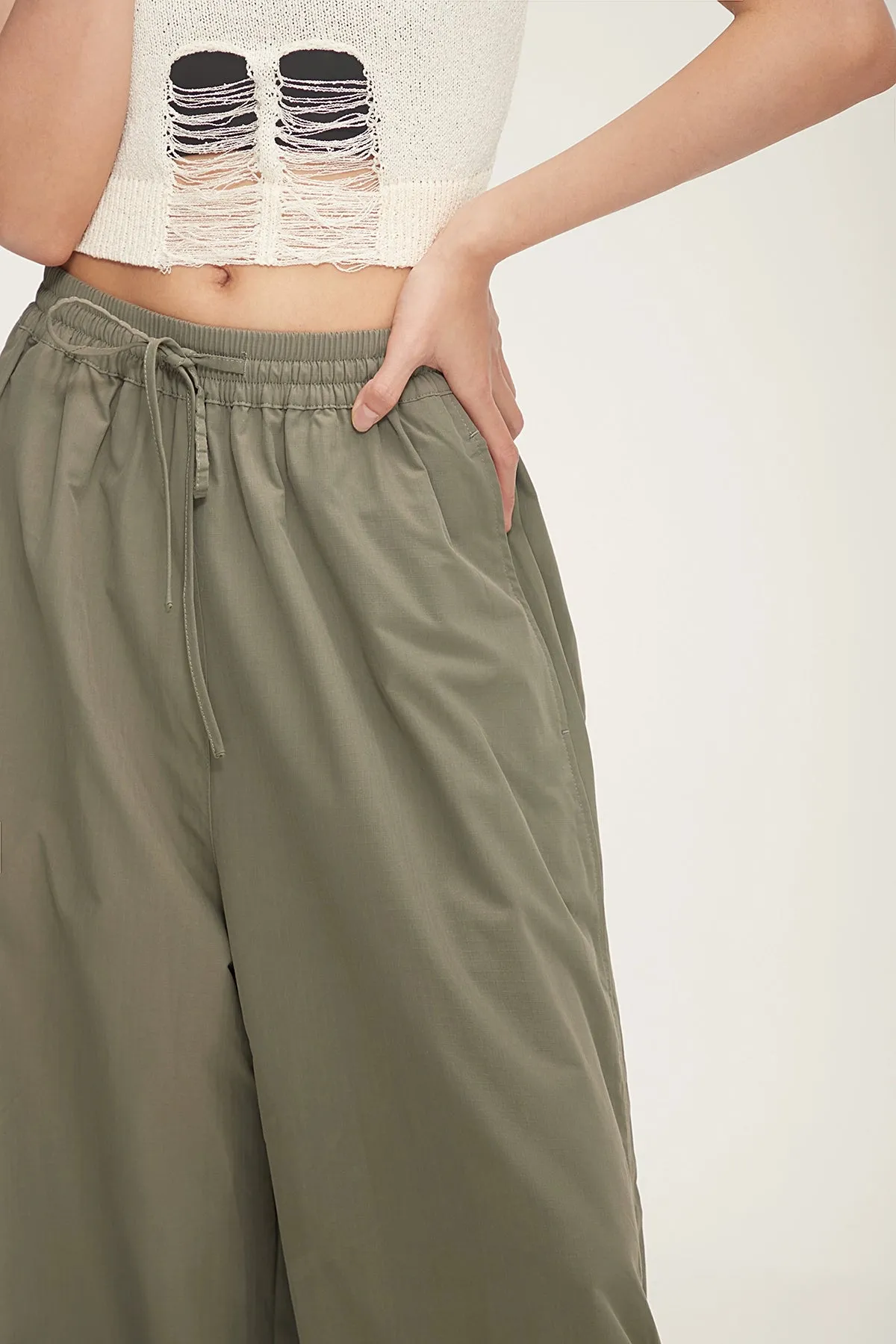 Drawstring Wide-Leg Parachute Jogger Pants